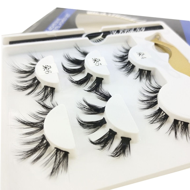 3 pair eyelashes set No glue Easy to wear Natural 3D Eye Lashes Set Self-adhesive Eyelash Extension