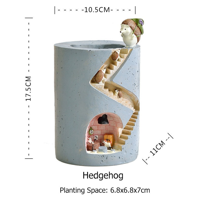Animal Resin Flower Pot Succulents Planter Water Planting Container Rabbit Hedgehog Decorative Pot
