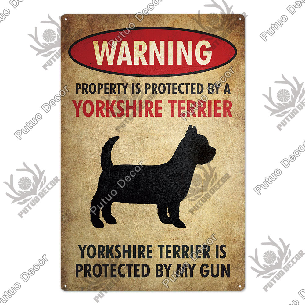 Putuo Decor Dog Warning Vintage Tin Sign Metal Sign Lover Protected Pet Sign Wall Decor Farm Home Kennel Doghouse Decoration