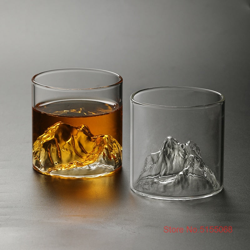 Large 3D Mountains Japanese Whisky Glasses Old Fashioned Whiskey Rock Glass Whiskey-glass Wood Gift Box Vodka Tumbler Wine Cup