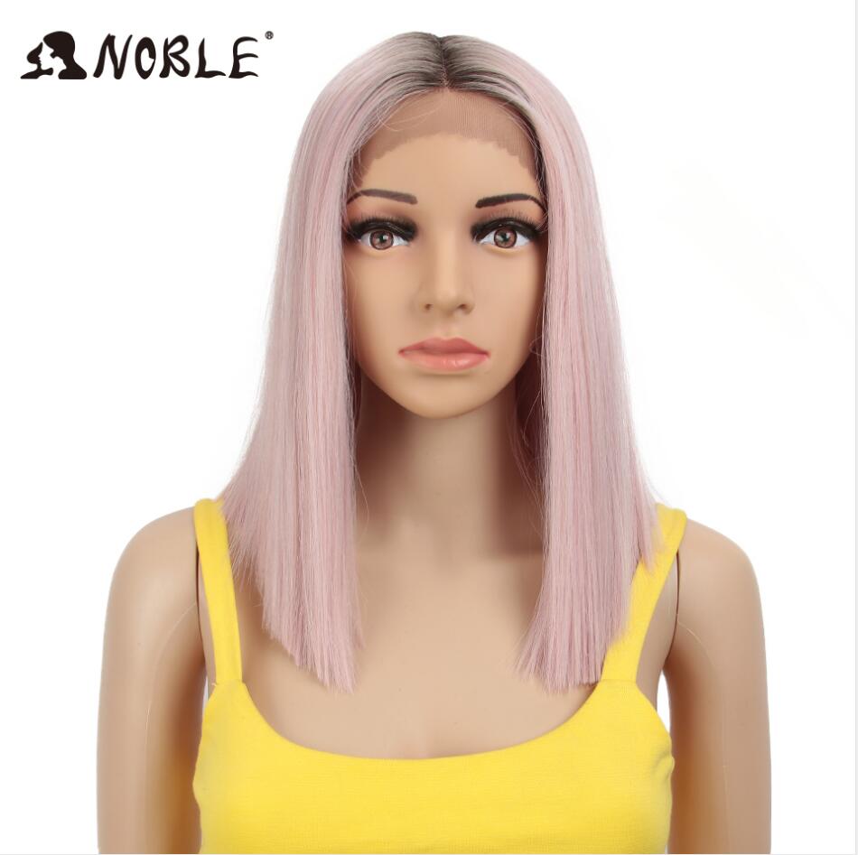 Noble Cosplay Synthetic Lace Wig Short Bob Straight 14 Inch Pink Ombre Blonde Wigs Synthetic Lace Wigs