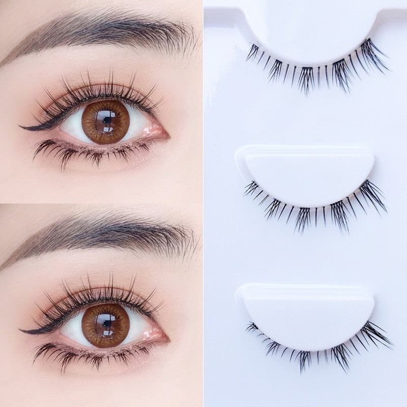 3 Pairs False Eyelashes Japanese Handmade Natural Lower Eyelashes Japanese Eye Tail Lengthened Short Nude