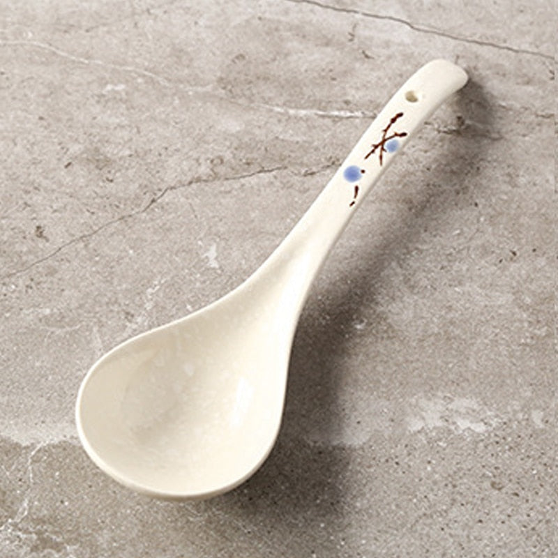 Japanese Ceramic Spoon Handpainting Porcelain Soup Spoon Kitchen Cooking Utensil Tool Tableware