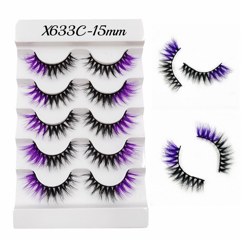 Rainbow Colored Lashes 3D Mink Lashes Ombre Dramatic Colorful Natural Eyelashes Extension Make up Fake Eyelashes