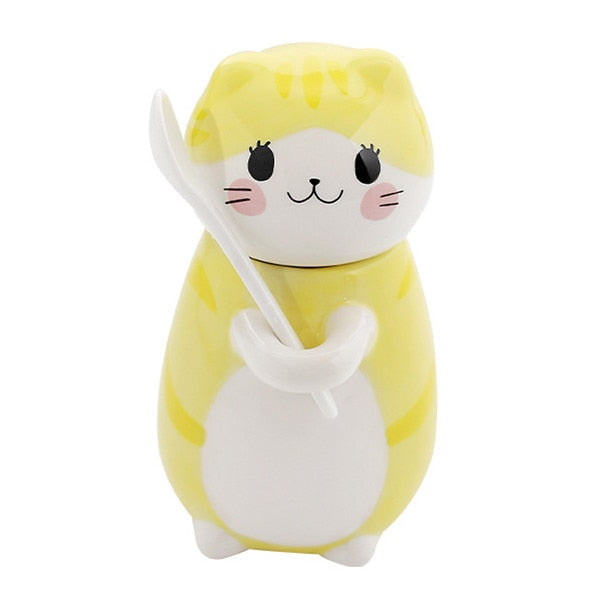 Cute Cat Ceramics Coffee Mug With Spoon Creative Hand Painted Drinkware Milk Tea Cups Gifts