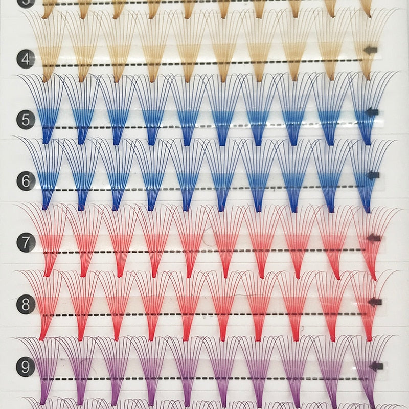 Colored Premade Russian Volume Fans Eyelash Extensions 10D Mix Gold Blue Brown Individual Eyelashes Clusters