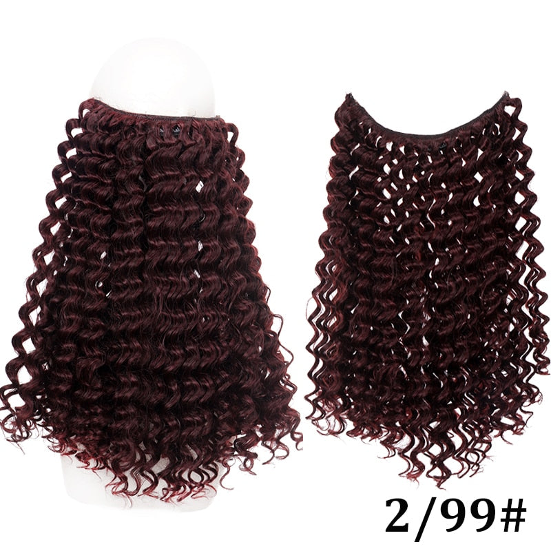 Natural Synthetic Hair Extension Clipless Invisible Hair Extension Ombre Black Curly Long Wig for Women Hair Extensions