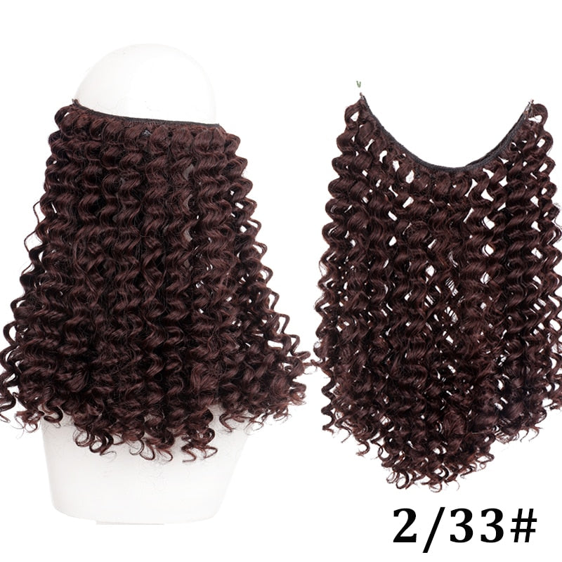 Natural Synthetic Hair Extension Clipless Invisible Hair Extension Ombre Black Curly Long Wig for Women Hair Extensions