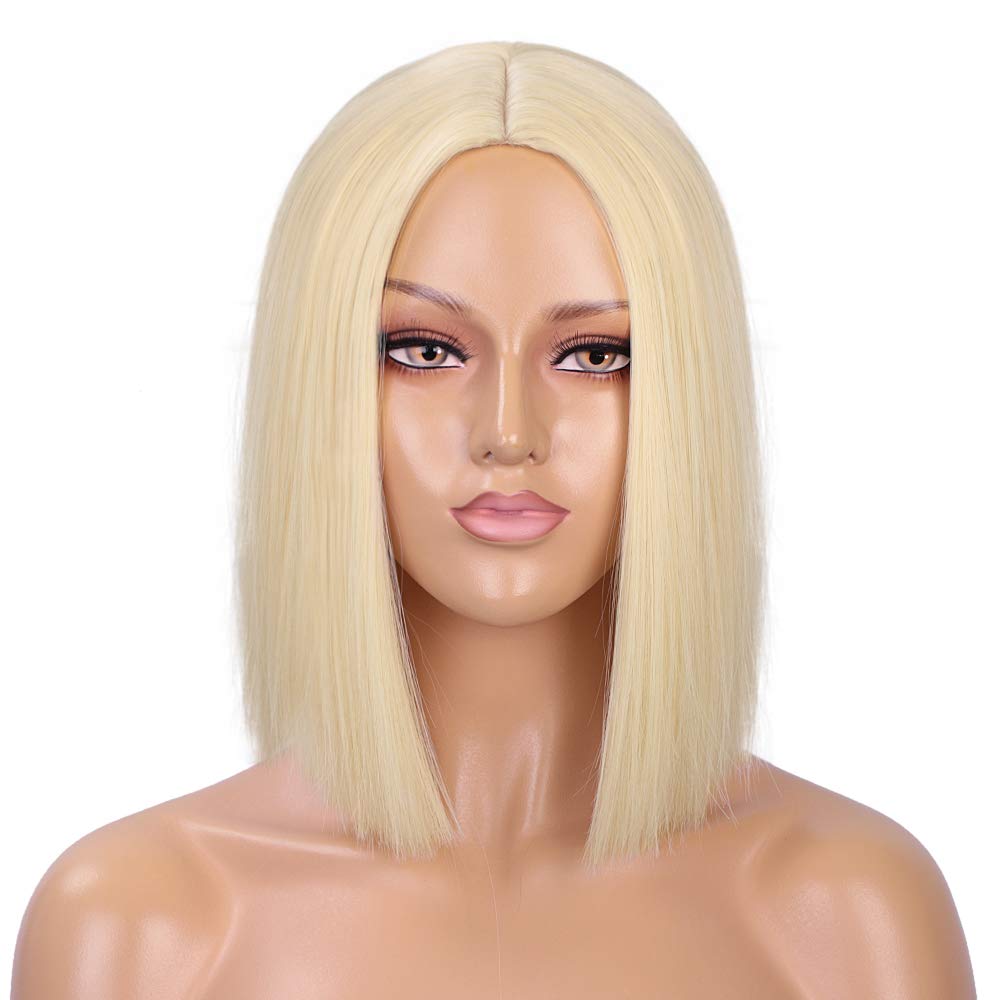 Synthetic Ombre Orange Wig Short Straight Middle Part Bob Wig Natural Yellow/Red Wigs Heat Resistant Fiber