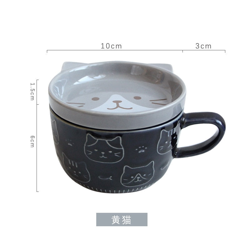 Japanese ceramic cartoon cat mug cute breakfast mug milk mug creative coffee mug with lid couple cup filiżanka porcelanowa
