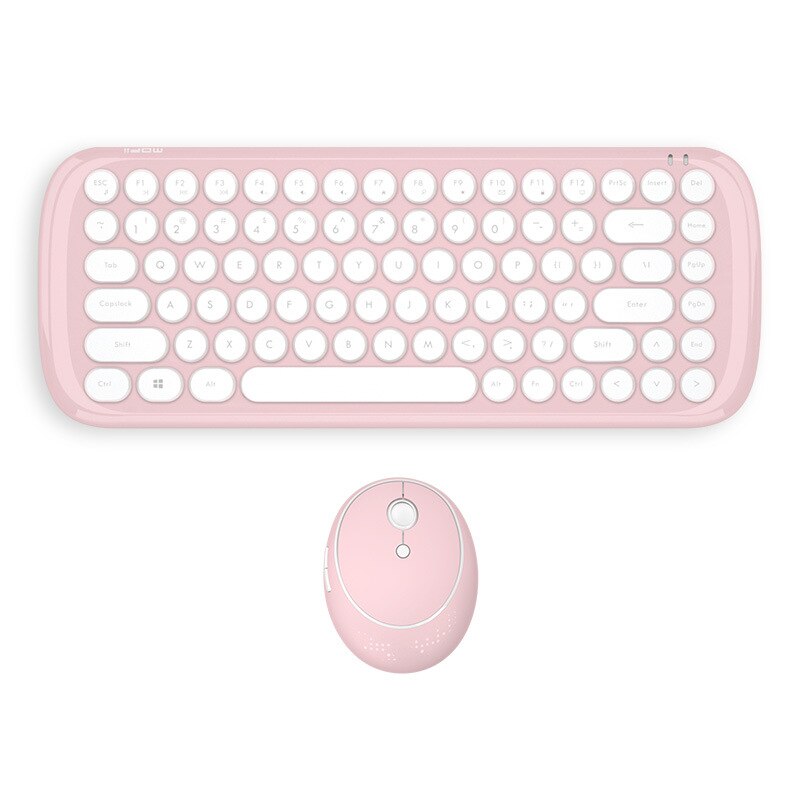 Cute Pink Wireless Keyboard Office Mouse 2.4G Keyboard and Mouse Set Round Key Cap Girly Pink Keyboard Mini Gaming