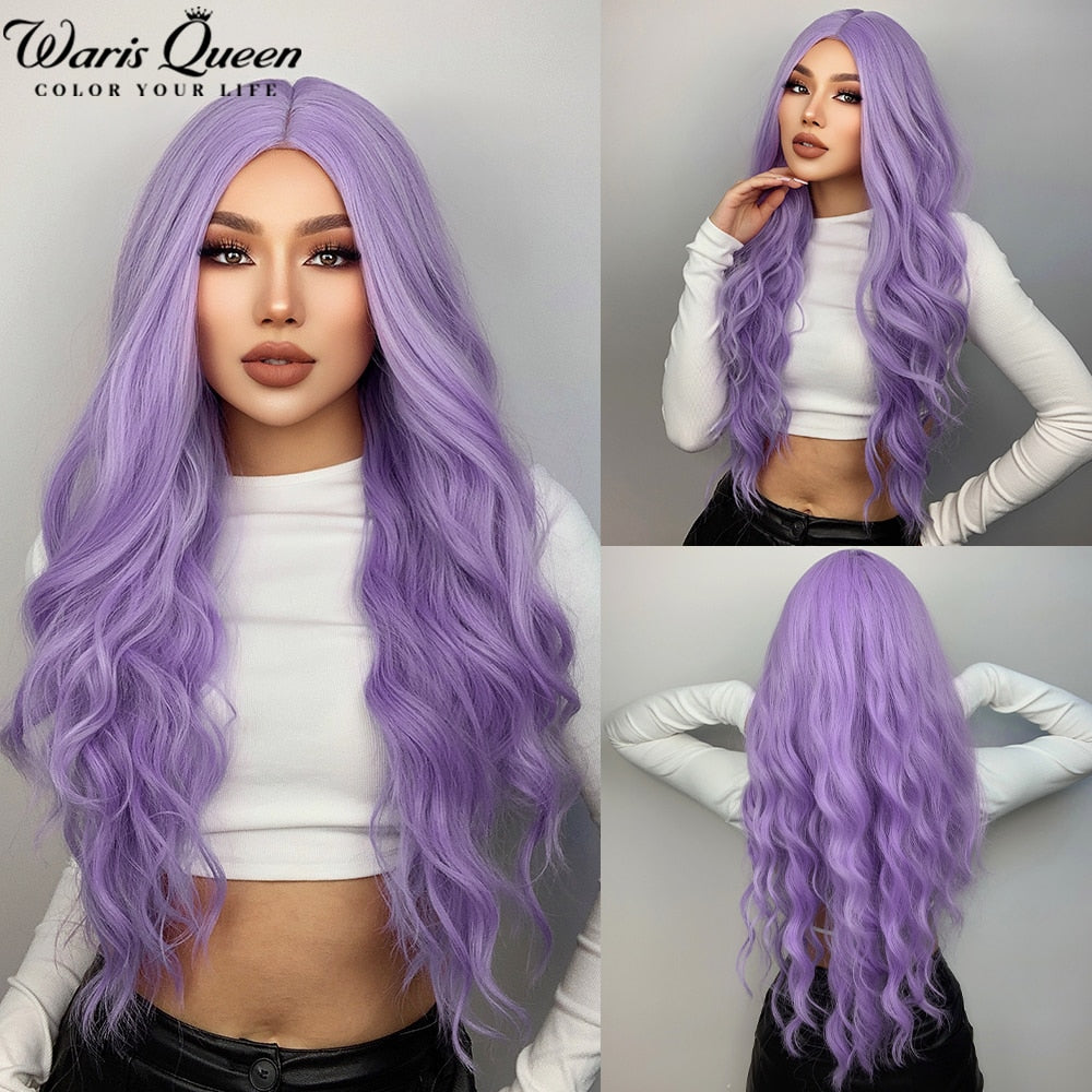Long Wavy Ombre Black White Synthetic Wigs for Women Heat Resistant Natural Middle Part Cosplay Party Lolita Daily Hair Wigs