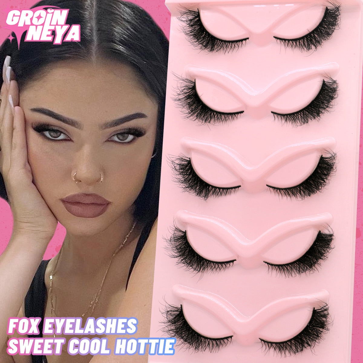 Cat EyeLashes 5 pairs Short Fluffy Eyelashes Soft Natural long Strip Lashes Winged End Eye Elongated Lashes
