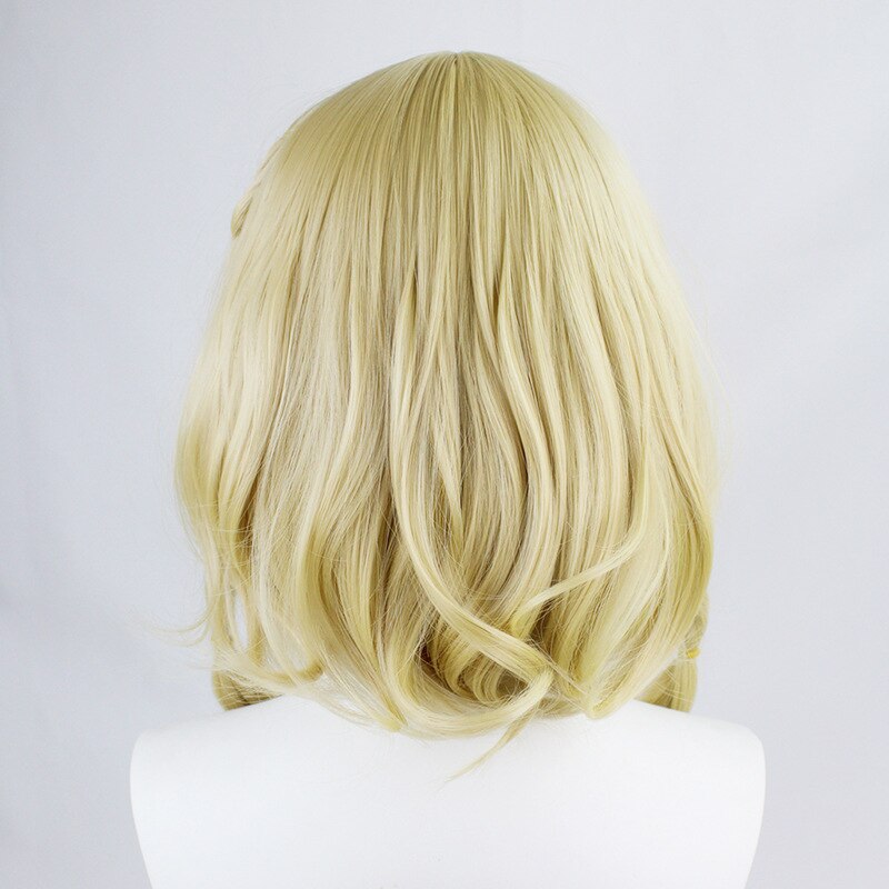 Game King Glory Cosplay Light Blonde Wig Anime Short Curly Hair Lady Halloween Party Heat Resistant Synthetic Wig + Wig Cap