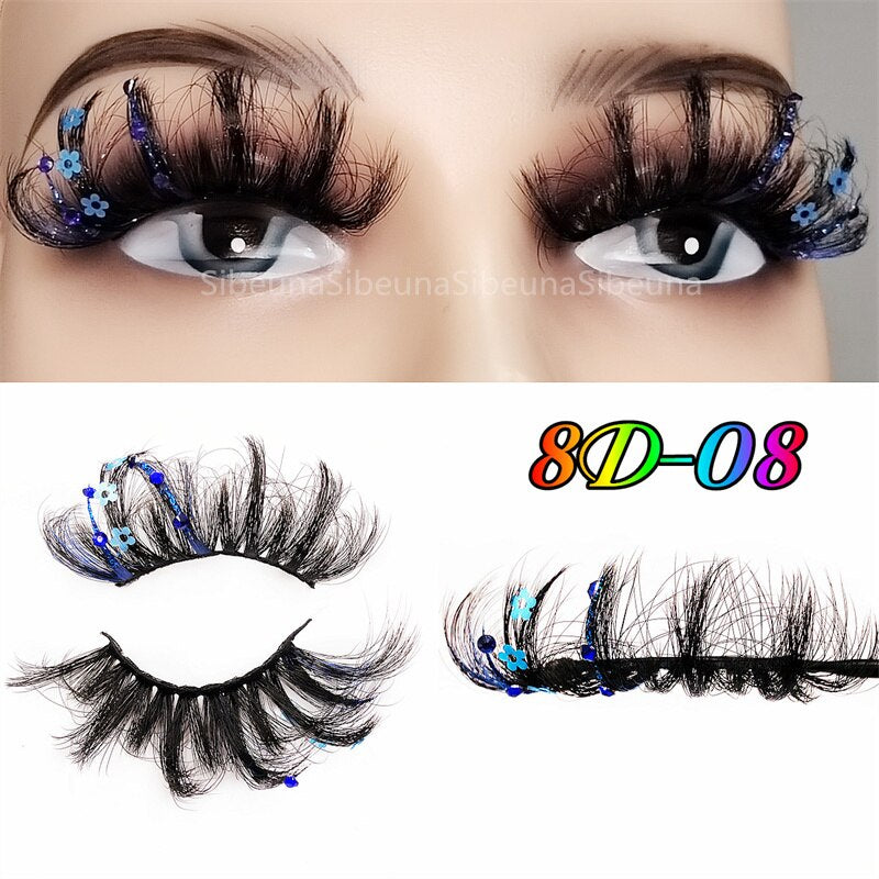 8D Diamond Glitter Lashes Faux Mink 25MM Fluffy Color Streaks Cosplay Eyelashes