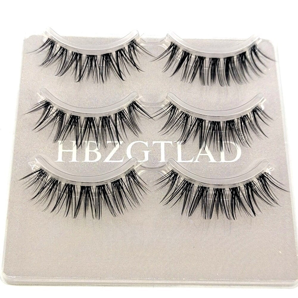 5 pairs short Mink Lashes 3D Mink Eyelashes Invisible Band Natural Black Mink False Eyelash Full Strip Reusable