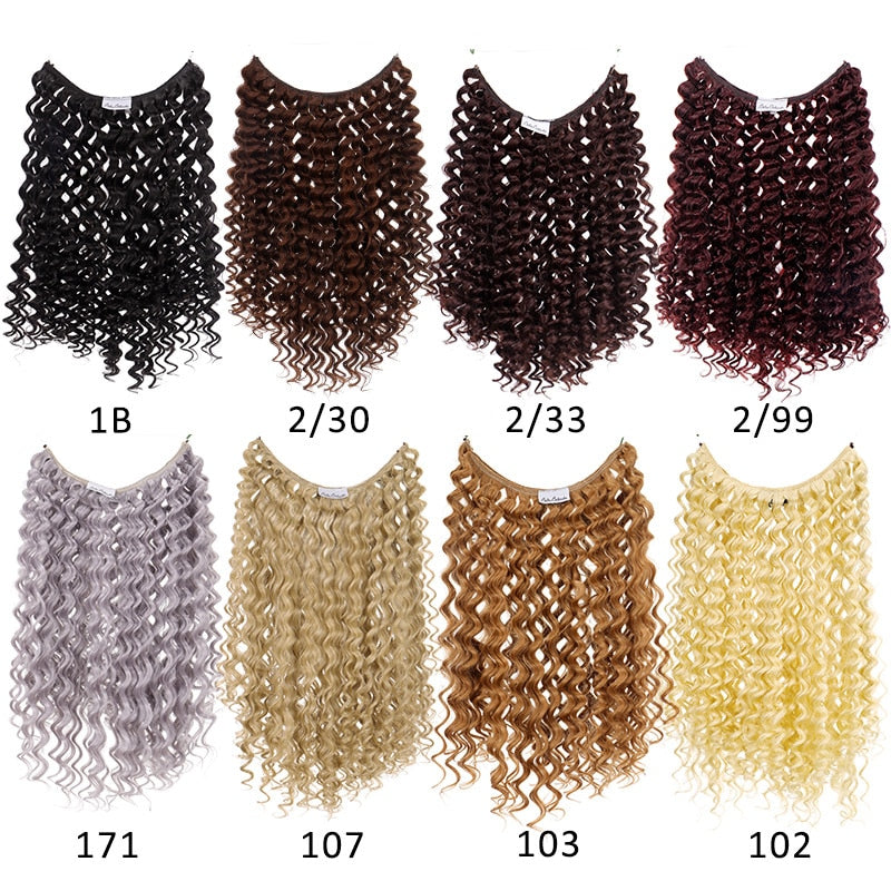 Natural Synthetic Hair Extension Clipless Invisible Hair Extension Ombre Black Curly Long Wig for Women Hair Extensions