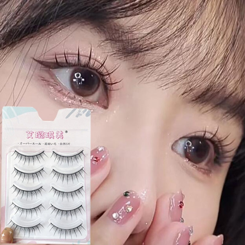 4/5Pair False Eyelashes Handmade Mink Cross Long 3D Winged Eyelash End Eye Elongated Lash Extension Natural