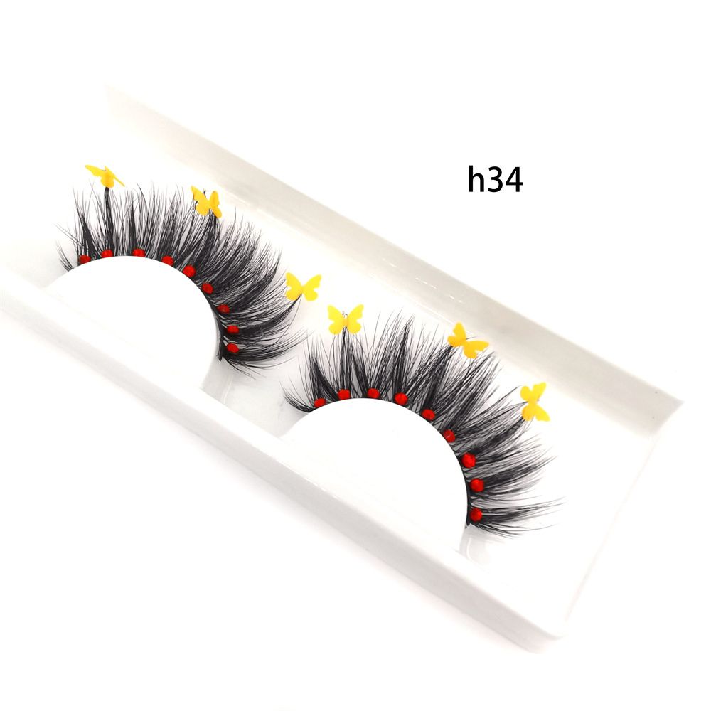 Faux Mink Butterfly Eyelashes With Packaging Boxes 3D Fluffy Glitter Sequins Thick Lash Colorful Shiny Star Flower Lashes