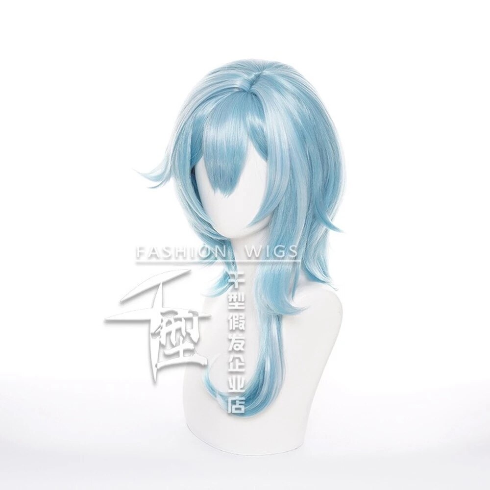 Games Genshin Impact - Eula Cosplay Halloween Women's Wig Light Blue With Bangs Heat Resistant Synthetic Wig + Wig Cap
