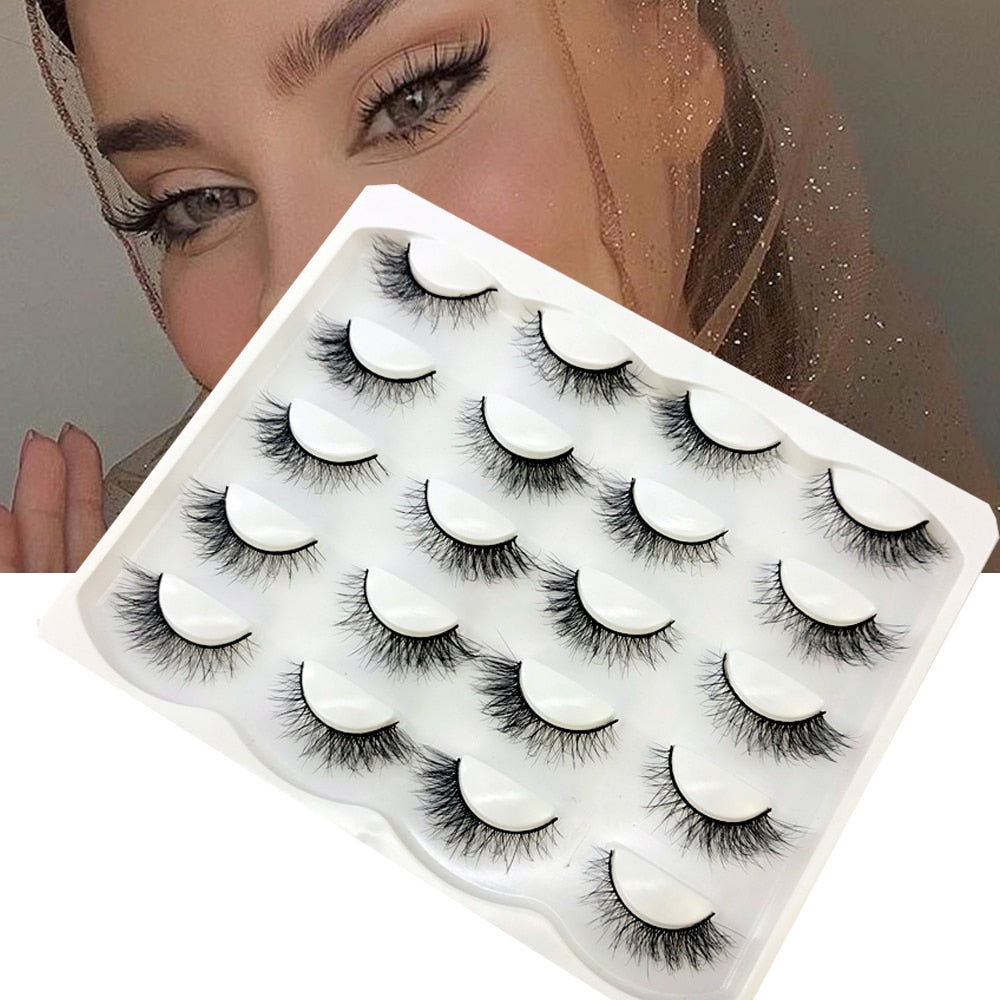 10Pairs Natural Long 3D Mink Lashes Soft Short Faux Cils Handmade Fake Lashes Eyelash Extension