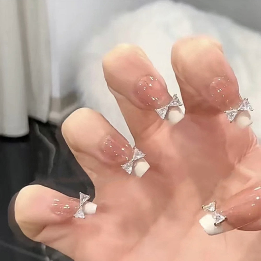 24pcs Rhinestone Design Fake Nails Shiny nail Decorations Press On nail Tips False Nail Patch