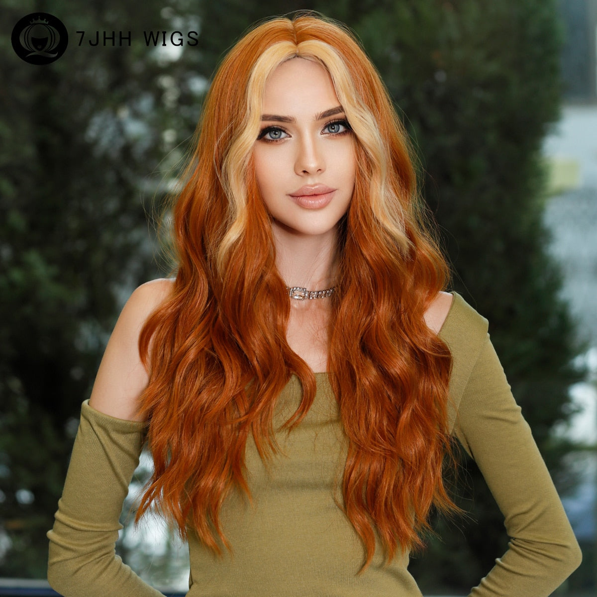 Bright Orange Long Wavy Women Wig Natural Synthetic Wigs with Bangs for Black Women Daily Party Cosplay Heat Resistant