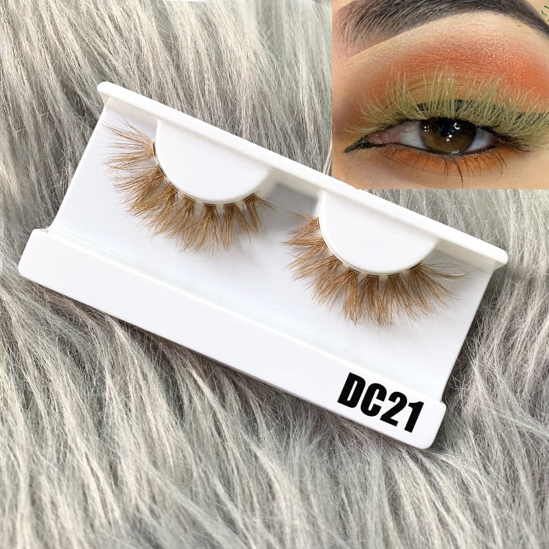 3D Fluffy Colored Eye Lashes Natural Dramtic Red Yellow Purple White Cosplay Eye Lash Reusable Eyelashes