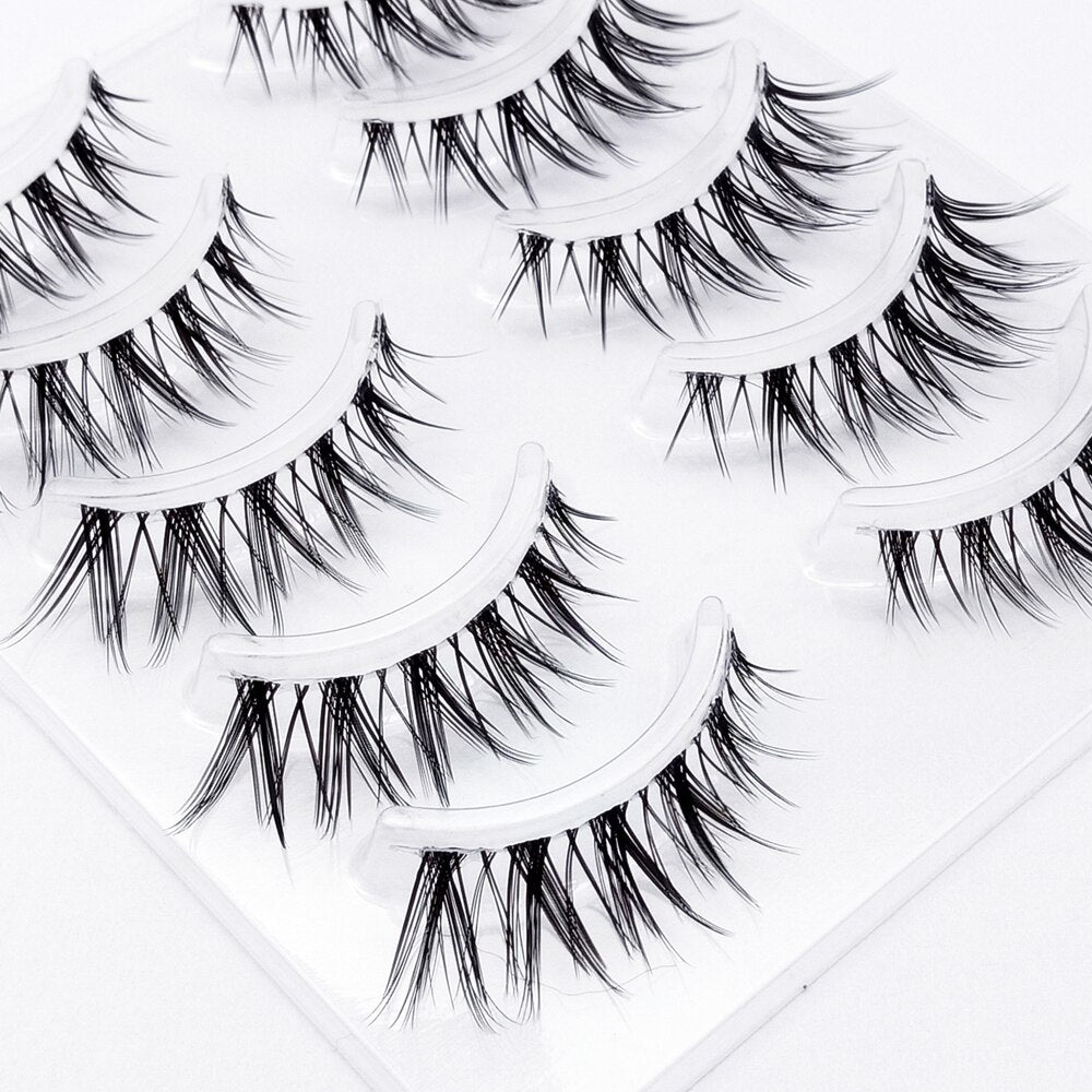 Invisible band Lashes 5 Pairs 3D Faux Mink Lashes Natural short Transparent Terrier Lashes Clear Band Soft Eyelashes