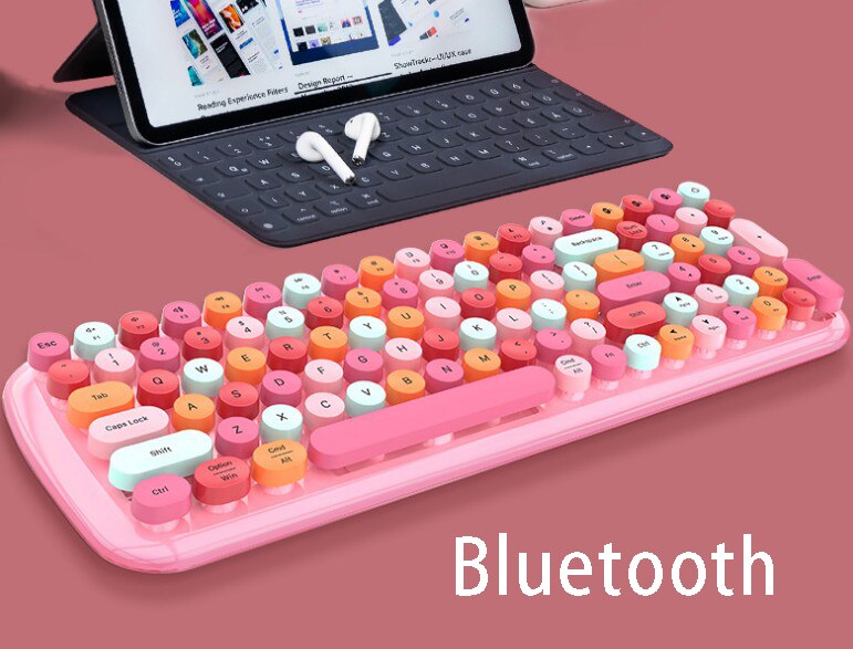 Cute Pink Wireless Keyboard Office Mouse 2.4G Keyboard and Mouse Set Round Key Cap Girly Pink Keyboard Mini Gaming
