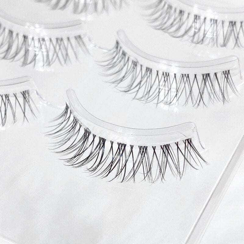 5 pairs short Mink Lashes 3D Mink Eyelashes Invisible Band Natural Black Mink False Eyelash Full Strip Reusable