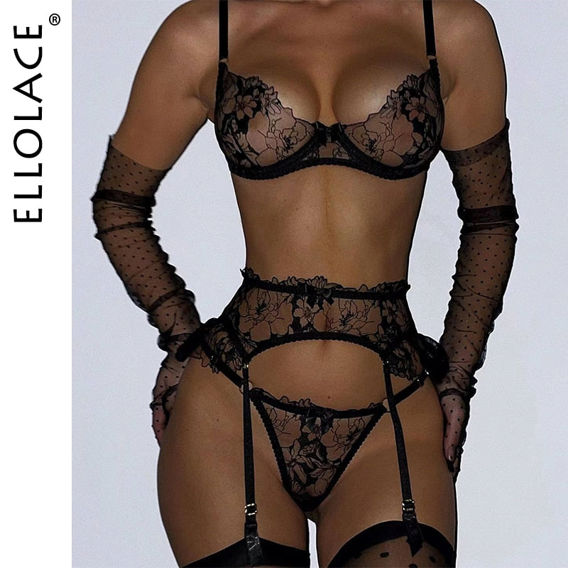 Lingerie Sexy Delicate Underwear Embroidery Lace For Linen See Through Bra And Panty Set Erotic Intimate For Full