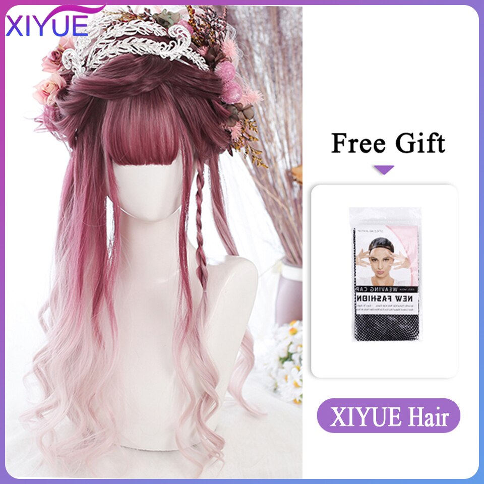 Blue Pink Lolita Wigs Ombre Long Water Wave Cosplay Wigs Synthetic Hair Wigs Heat Resistant For Women