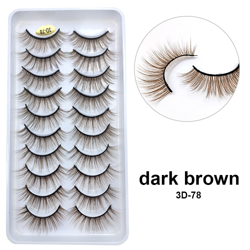 10Pairs/Lot Rainbow Colorful Mink False Eyelashes White Bulk Red Purple Blue Colors Fake Lashes for Dolls Cosplay