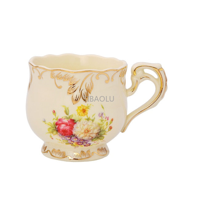 Creative Ceramic Coffee Cup and Saucer Hand Painted Rose Porcelain Tea Cup and Spoon Classic Drink Gift