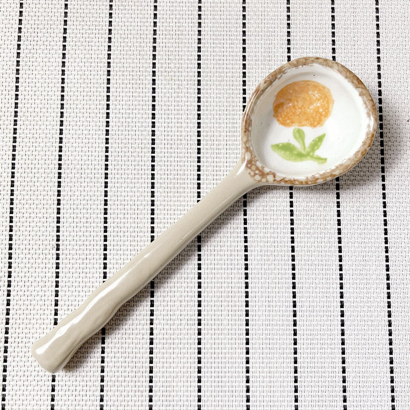 Japanese Style Stoneware Small Soup Spoon Ceramic Spoon, Long Handle Cute Spoon