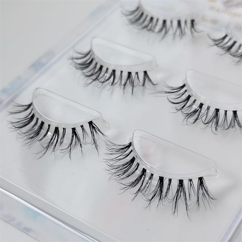5 pairs short Mink Lashes 3D Mink Eyelashes Invisible Band Natural Black Mink False Eyelash Full Strip Reusable
