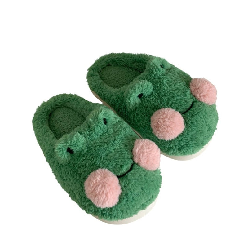 Funny Couple Lovely Frog Cotton Slippers Winter NonSlip Warm Plush Home Slipper Household Shoes
