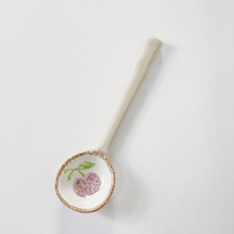Japanese Style Stoneware Small Soup Spoon Ceramic Spoon, Long Handle Cute Spoon