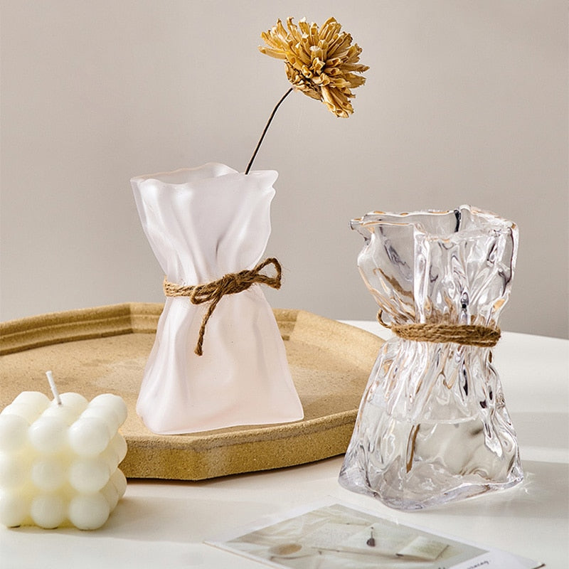 Transparent Glass Flower Vase Home Decoration Accessories Luxury Art Hydroponic Floral Bottle Room Decor