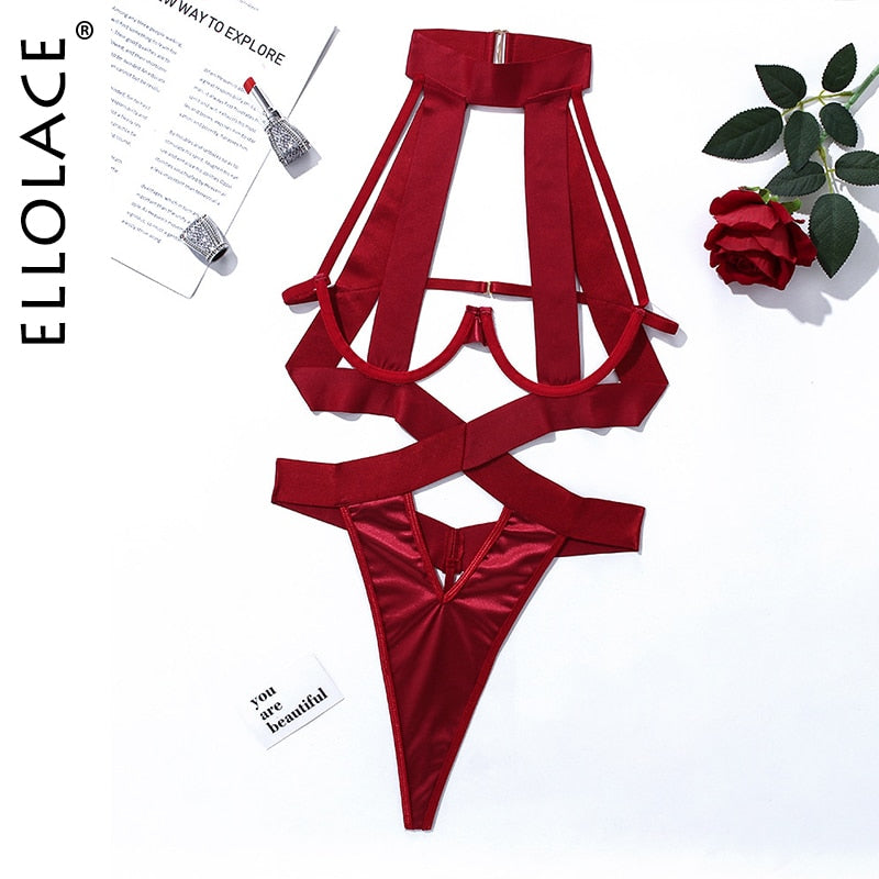 Bandage Sexy Lingerie Bodysuit Women Halter Hollow Out Exotic Clothes Black Porn Bottom Sissy Hot Sensual Body
