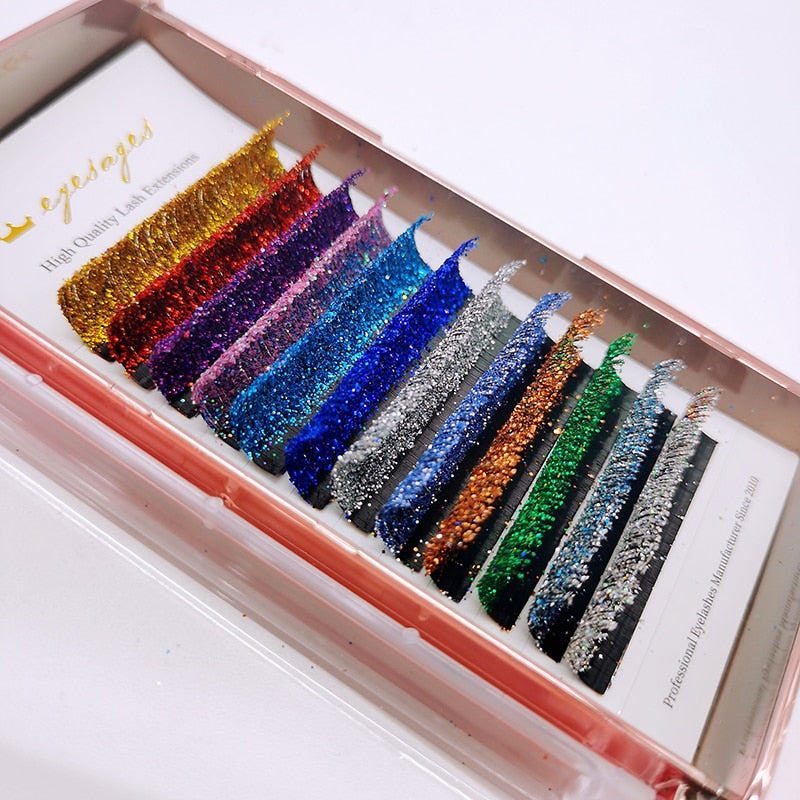 Mix Colors Glitter Eyelash Extensions Shiny Colorful False Lashes Faux Russian Volume Individual Lashes