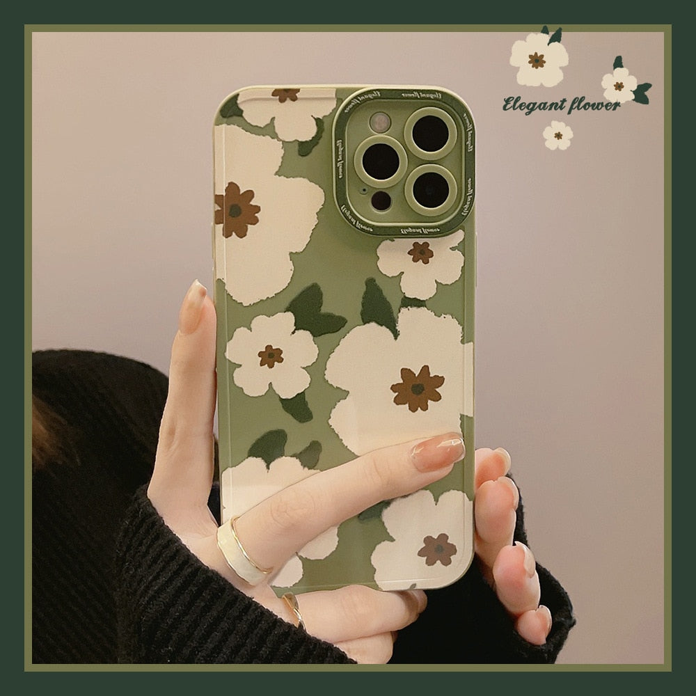 Retro Sweet spring literature white flowers Phone Case For iPhone 14 13 11 12 Pro Max 14Plus Xr Xs Max 7 8 Plus Case Cute Cover
