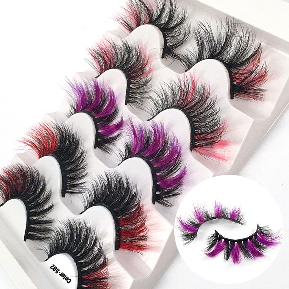 1/5Pairs Eye Lashes Cruelty Free Silk Lace Colored Eyelashes Dramatic Purple/pink/blue Cilias ombre blue eyelashes