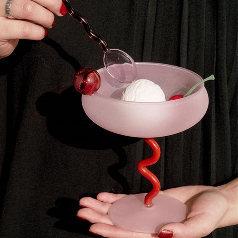 Wine Glass IG Jelly Beans Twist Goblet Frosted Glass Cup Cereal Bowl Glasses Champagne Glass