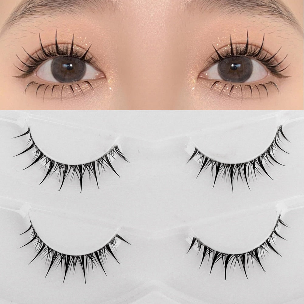 2pairs Clear Band Eyelashes Mink 3D Natural Long False Lashes Invisible Thin Band Eyelash Handmade Crisscross Lashes Makeup