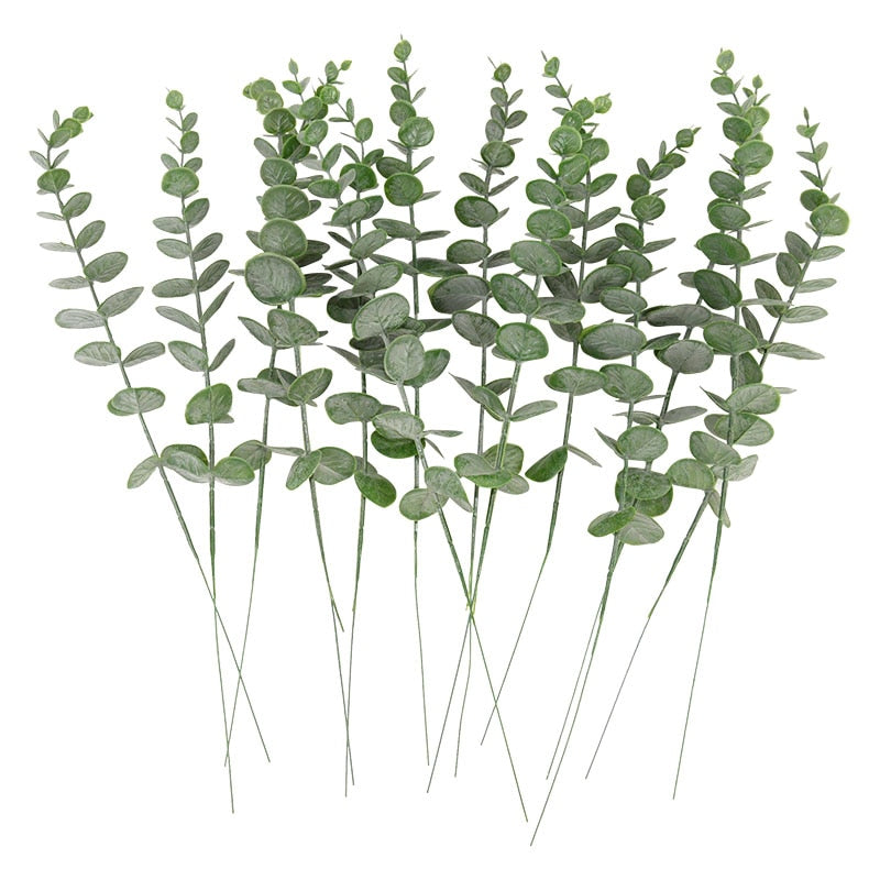 6/12/18pcs Artificial Eucalyptus Leaves Fake Plant Green Branch For Wedding Party Home Garden Decoration Wreath Flower