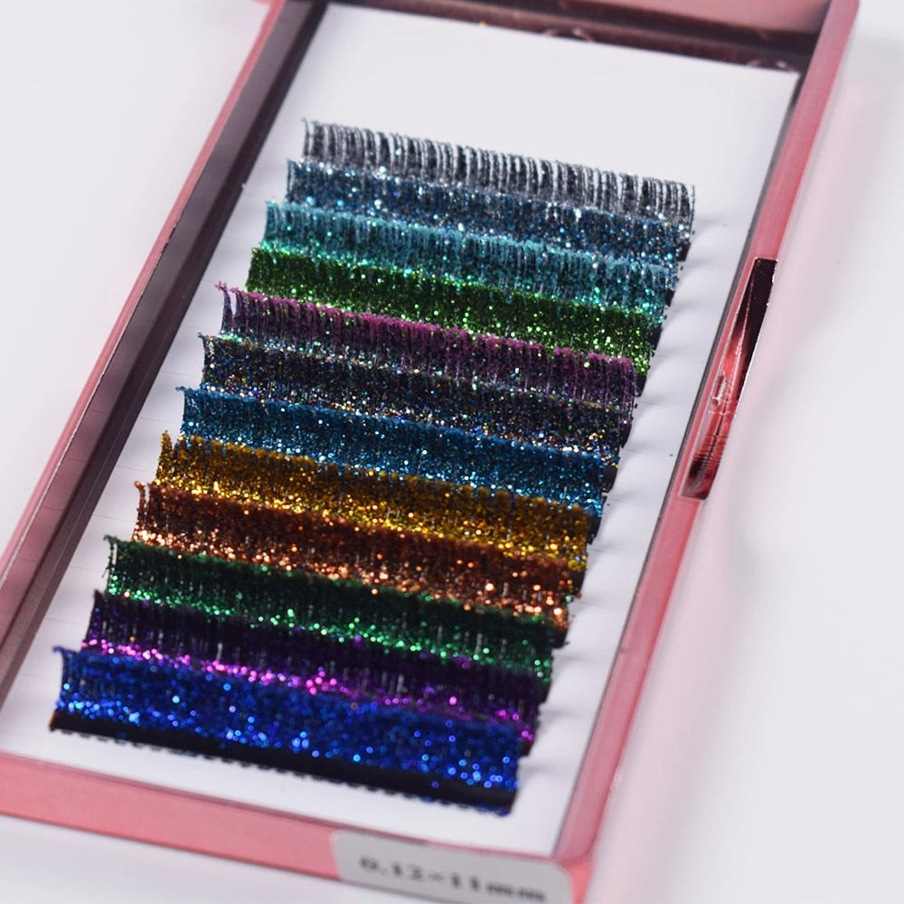 Mix Colors Glitter Eyelash Extensions Shiny Colorful False Lashes Faux Russian Volume Individual Lashes