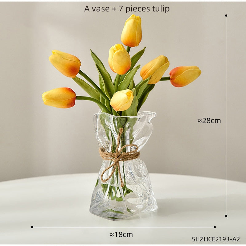 Transparent Glass Flower Vase Home Decoration Accessories Luxury Art Hydroponic Floral Bottle Room Decor