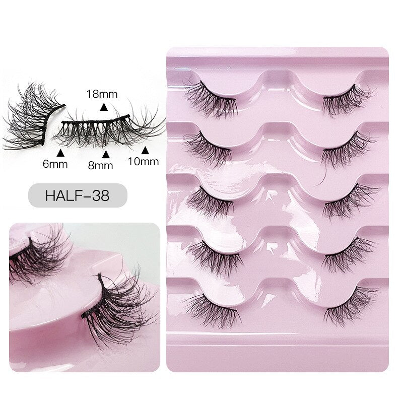 5pairs Half Eye Lash 3D Mink Lashes Faux Wispy Natural Crisscross False Eyelashes Halves Fake Eyelash Extension